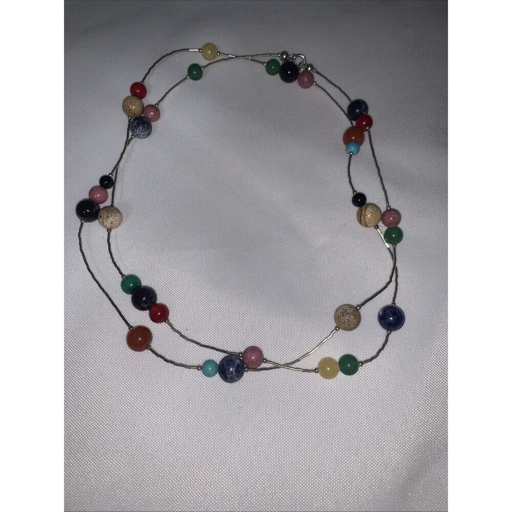 Carolyn Pollack 925 Liquid Sterling Beads Polish Stone Beads Necklace 16-17 Inch - Picture 7 of 9